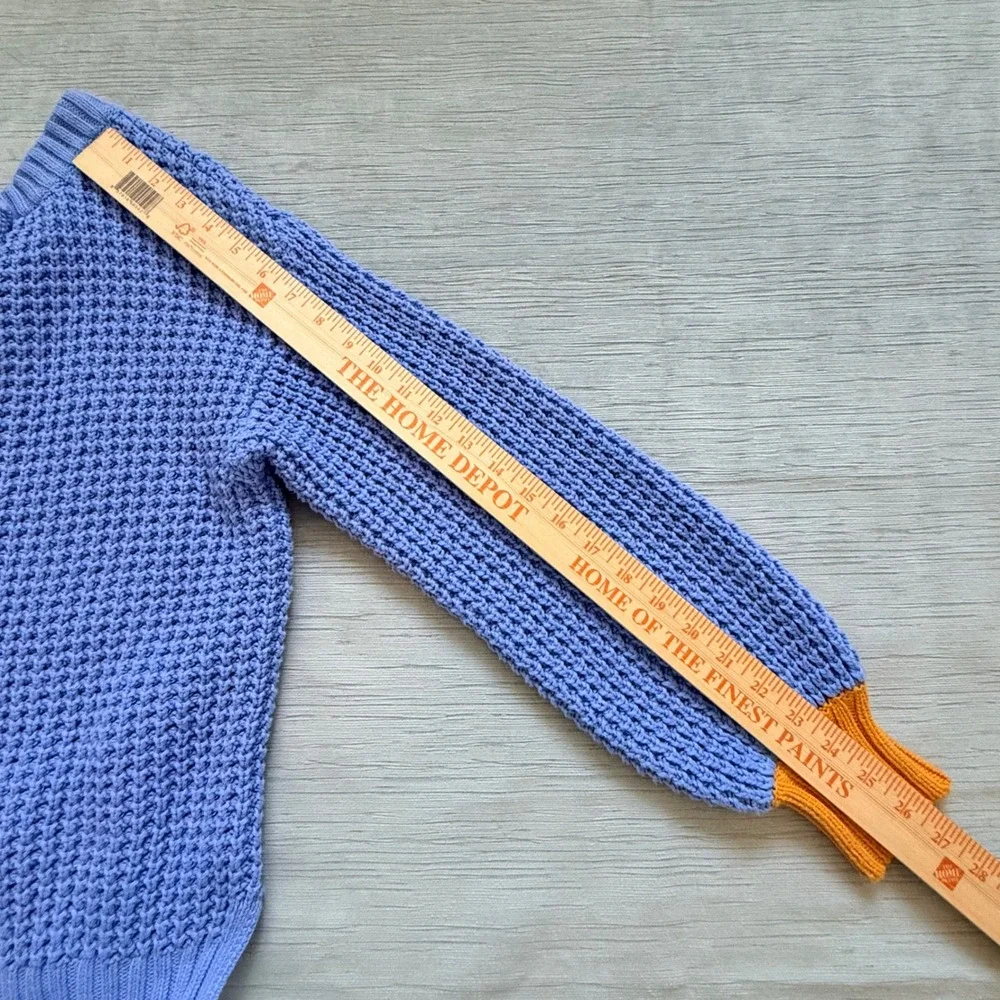 POPSUGAR Waffle Knit Cardigan Sweater Blue Mustard Yellow Cuffs Womens Medium